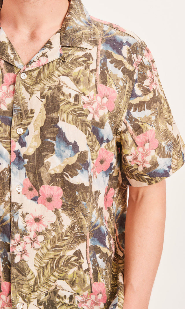 WAVE Men's Hawaii print shirt in 100% Organic Linen