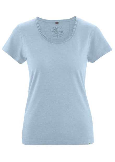 T-shirt con girocollo arrotolato da donna in canapa e cotone biologico