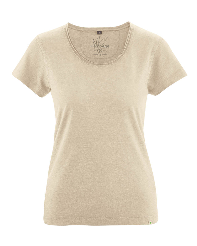 T-shirt con girocollo arrotolato da donna in canapa e cotone biologico