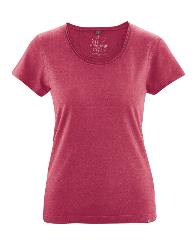 T-shirt con girocollo arrotolato da donna in canapa e cotone biologico