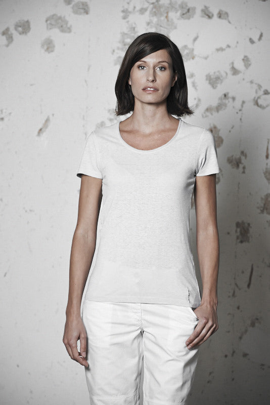 T-shirt with rolled crew neck for women in hemp and organic cotton