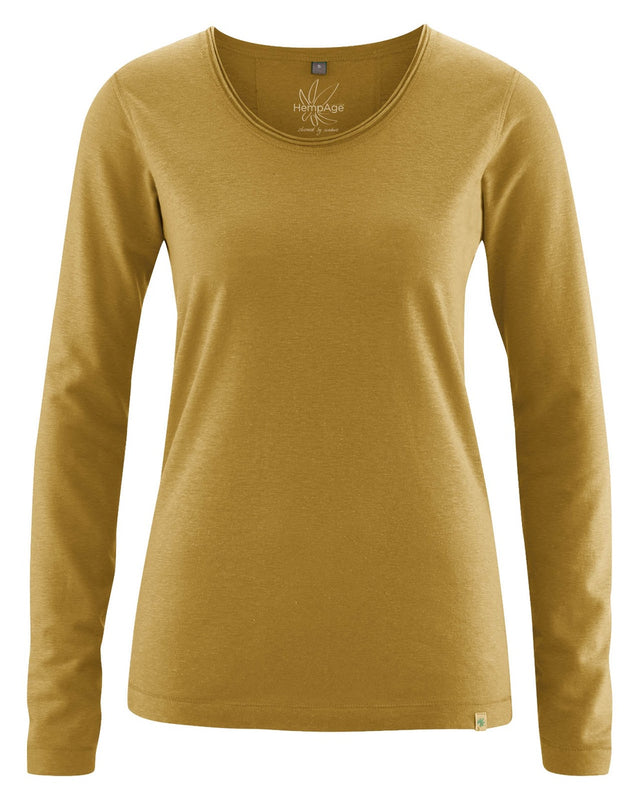 T-shirt with rolled crew neck for women in hemp and organic cotton