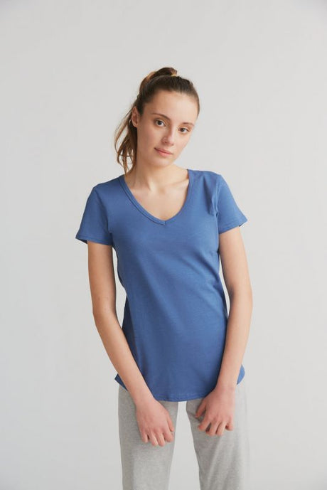 Flammè V-neck T-shirt for women in pure organic cotton