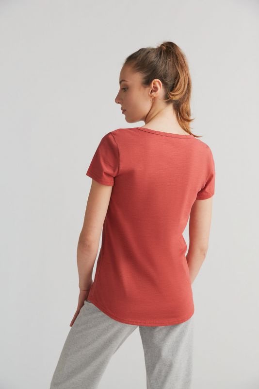 Flammè V-neck T-shirt for women in pure organic cotton