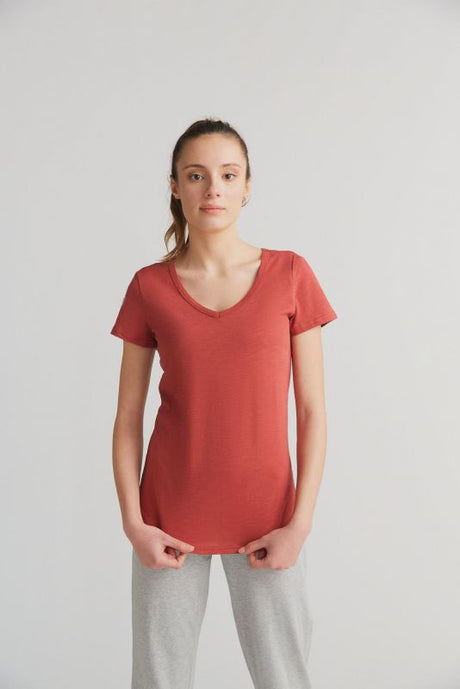 Flammè V-neck T-shirt for women in pure organic cotton