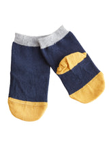 Blue/yellow/grey children's socks in organic cotton