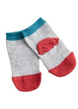 Grey/red/petrol children's socks in organic cotton