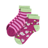 Happy Bees Sneaker Socks 2 pairs for girls in organic cotton