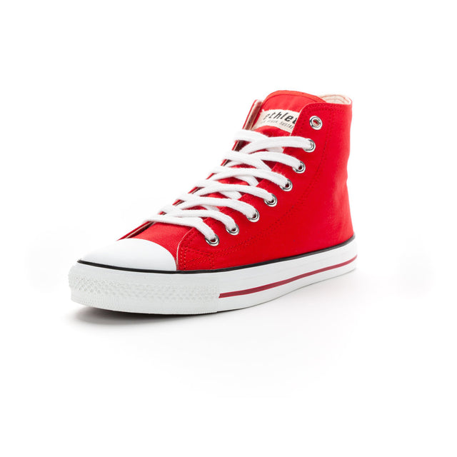 White Cap High Cut Red Trainer Shoes in Fairtrade organic cotton