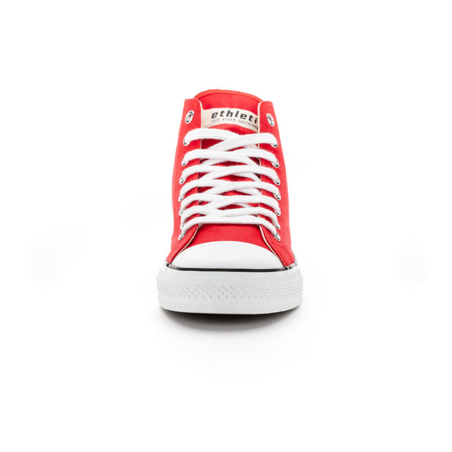 White Cap High Cut Red Trainer Shoes in Fairtrade organic cotton