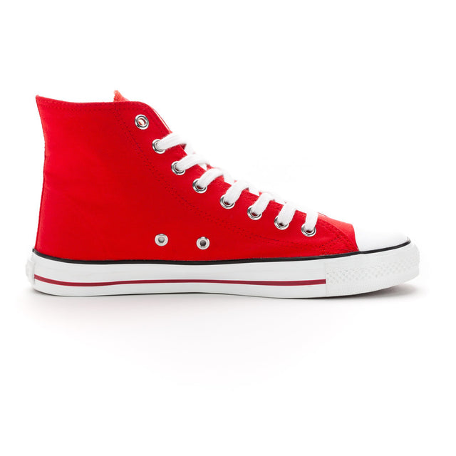 White Cap High Cut Red Trainer Shoes in Fairtrade organic cotton