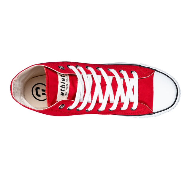 White Cap High Cut Red Trainer Shoes in Fairtrade organic cotton