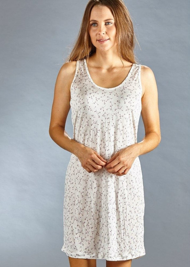 Women's nightdress with birds in pure jersey silk