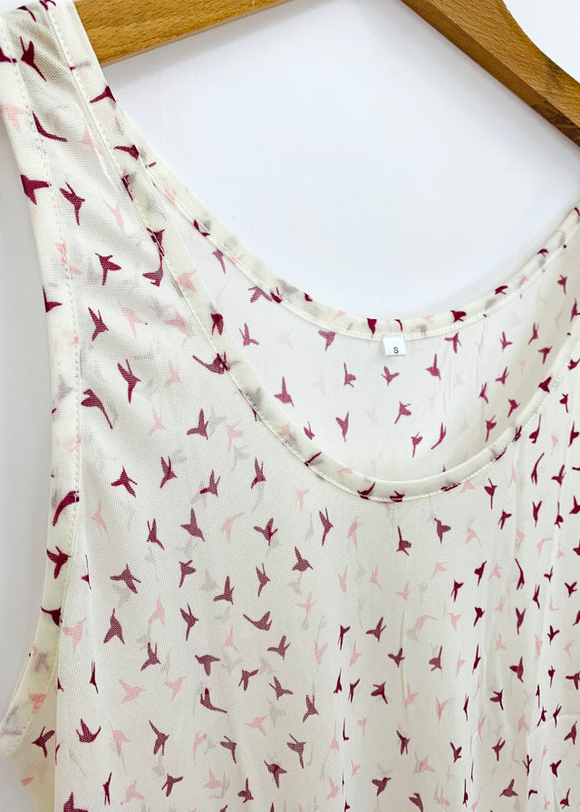 Women's nightdress with birds in pure jersey silk