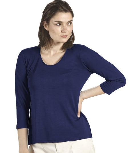 Maglia con manica 3/4 da donna in misto seta lino viscosa