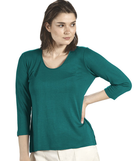 Maglia con manica 3/4 da donna in misto seta lino viscosa