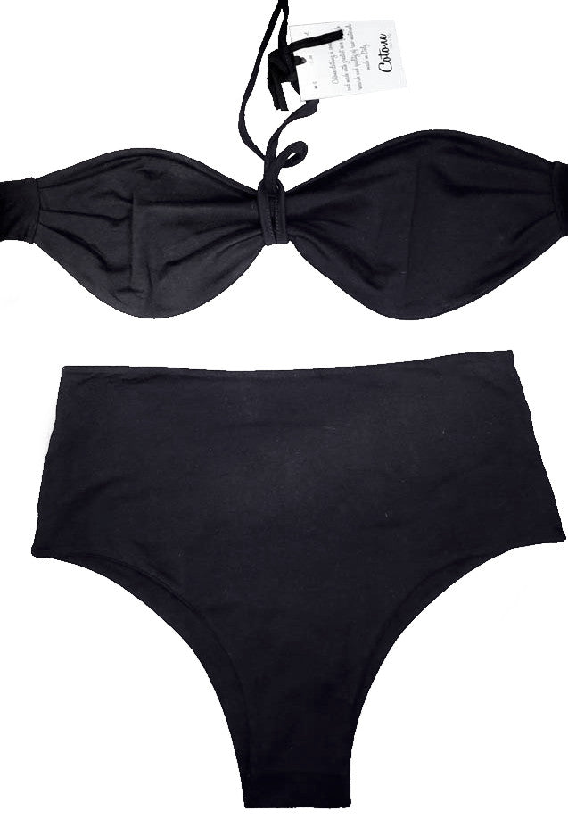 Bandeau bikini and high-top swimsuit bottom in cotton