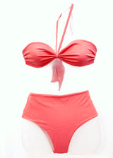 Bandeau bikini and high-top swimsuit bottom in cotton