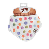 Watercolor Dots triangle bib in bamboo muslin