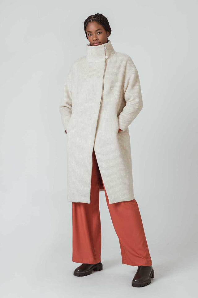 Cream Gara coat for women in recycled wool