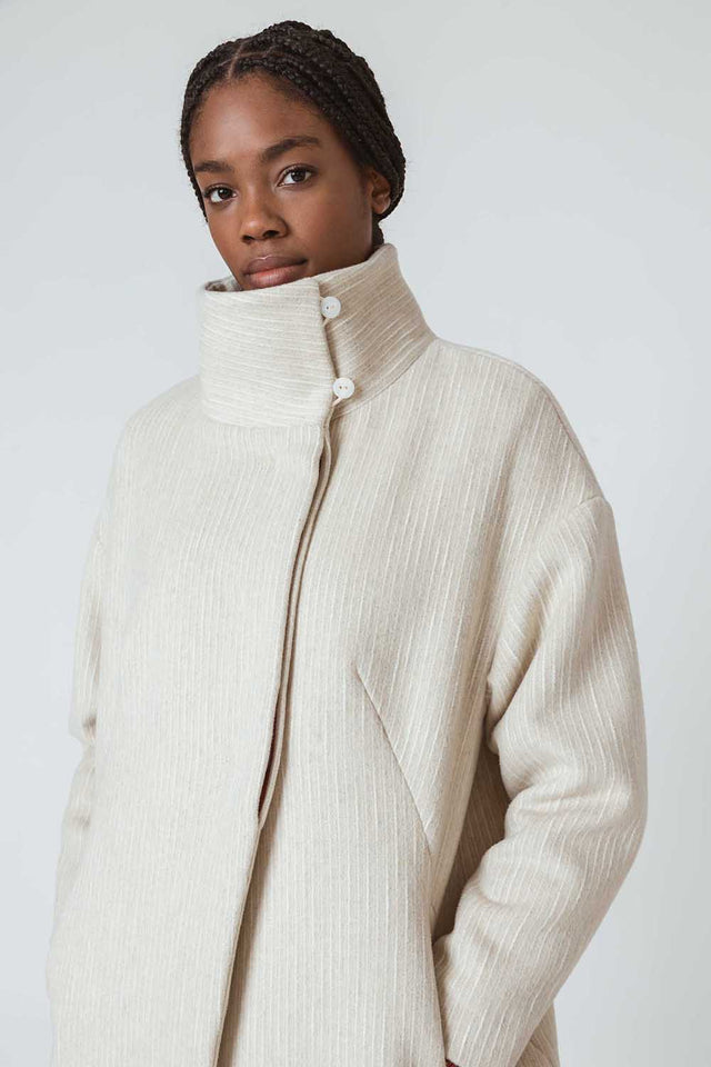 Cream Gara coat for women in recycled wool