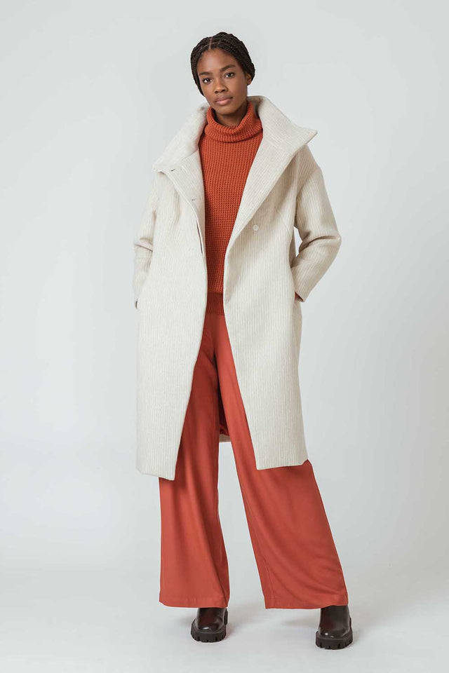 Cream Gara coat for women in recycled wool