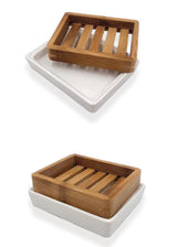 Bamboo and ceramic soap dish