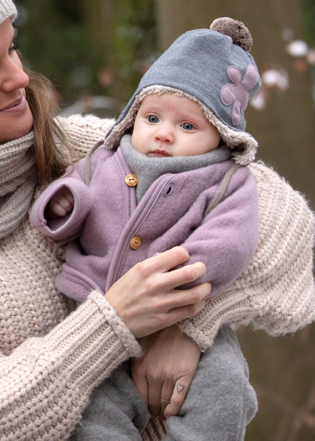 Baby jacket in organic merino wool fleece