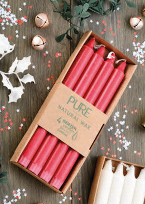 4 PURE NATURE RED candles 25 cm long in stearin