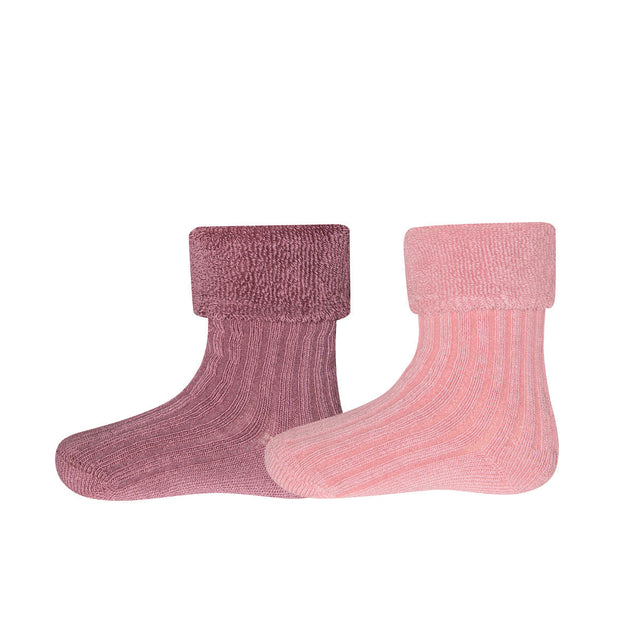 Pink + Terracotta socks 2 PAIRS for girls in organic cotton