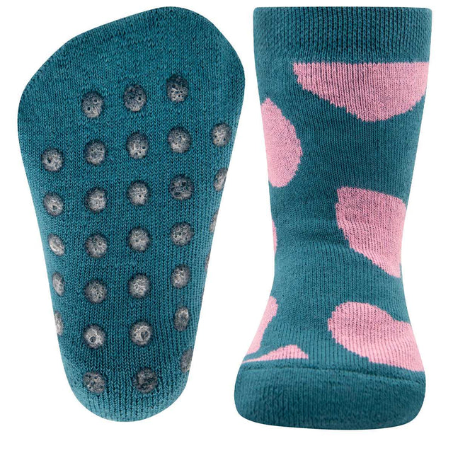 Non-slip Turquoise Hearts socks for girls in organic cotton