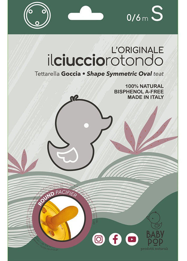 Ciuccio Baby Pop in 100% caucciù naturale - Rotondo a Goccia