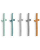 Peekaboo Blue Multicolor children's straws 5 pcs in food grade silicone