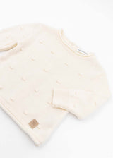 WHITE mini pom-pom sweater for newborns in organic bamboo