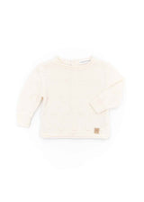 WHITE mini pom-pom sweater for newborns in organic bamboo