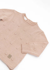 PINK mini pom-pom sweater for newborns in organic bamboo