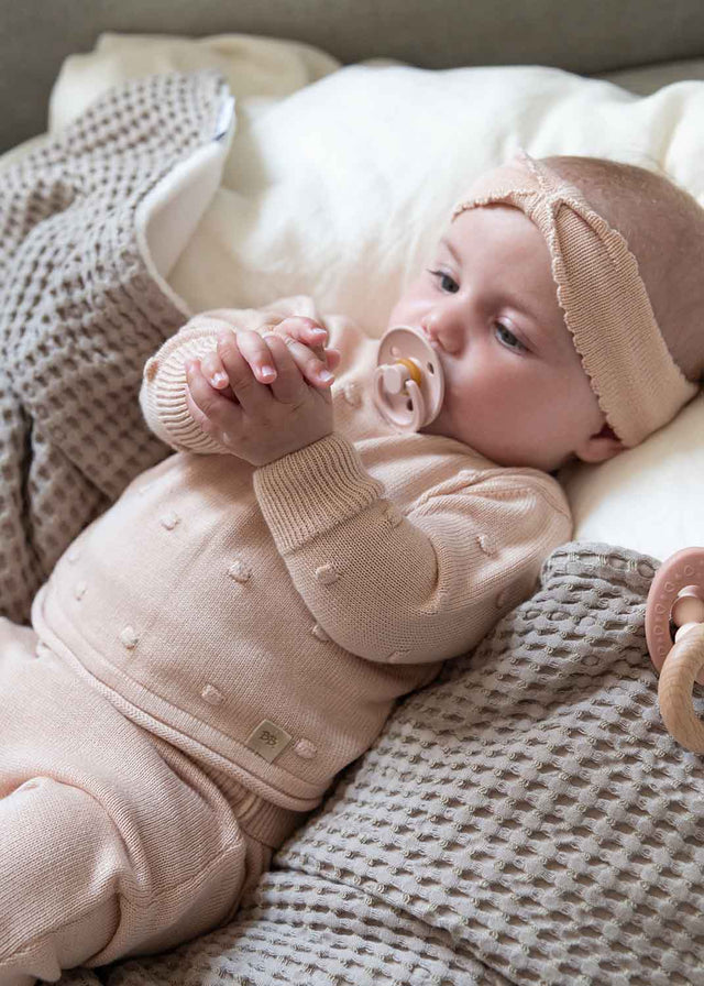 PINK mini pom-pom sweater for newborns in organic bamboo