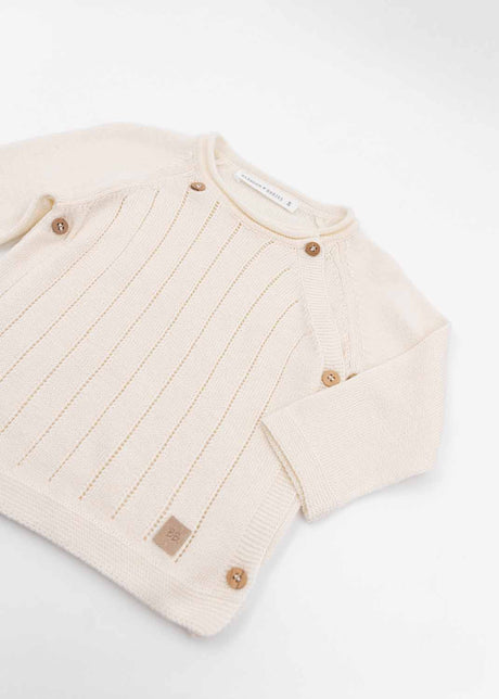 WHITE crossover sweater for newborns in organic bamboo