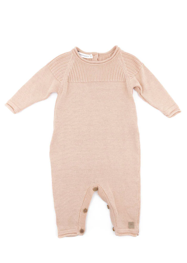 PINK knitted onesie for newborns in organic bamboo