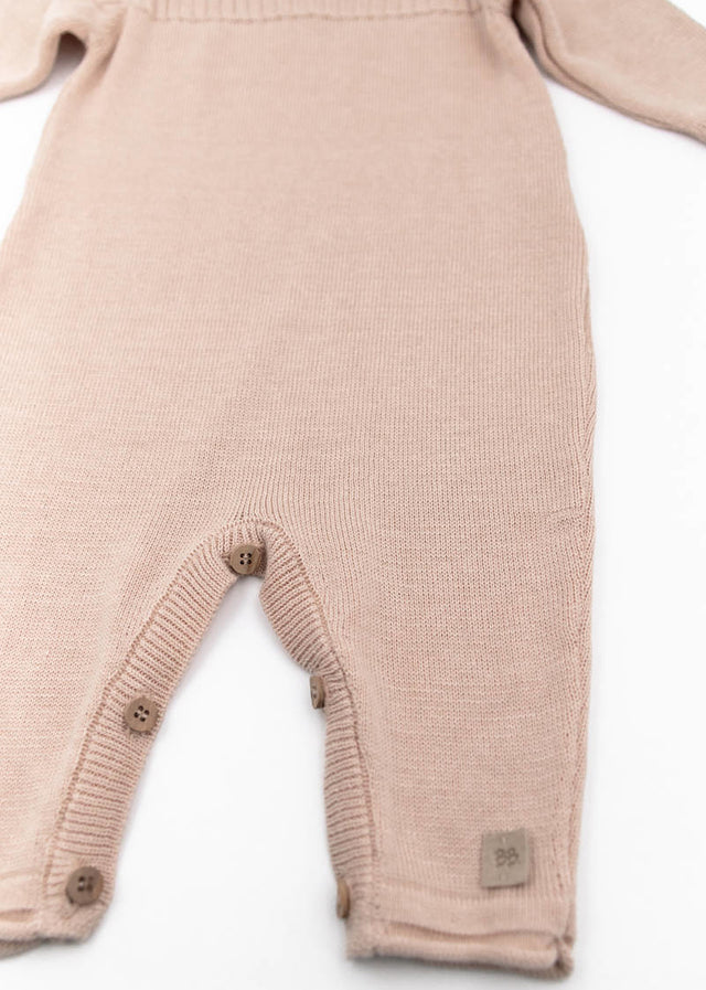 PINK knitted onesie for newborns in organic bamboo