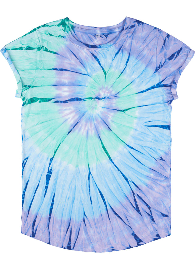 TIE DYE BLUE women's rolled-sleeved shirt in organic cotton