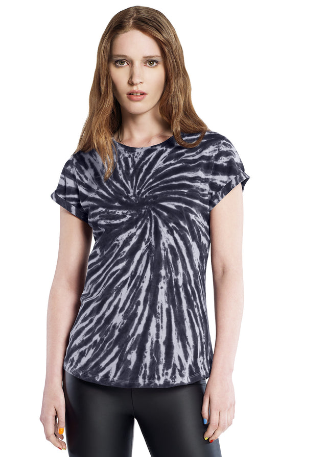 Maglia donna maniche arrotolate TIE DYE BLACK in cotone biologico