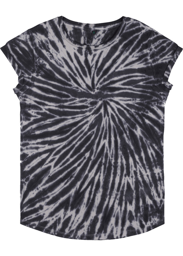 Maglia donna maniche arrotolate TIE DYE BLACK in cotone biologico