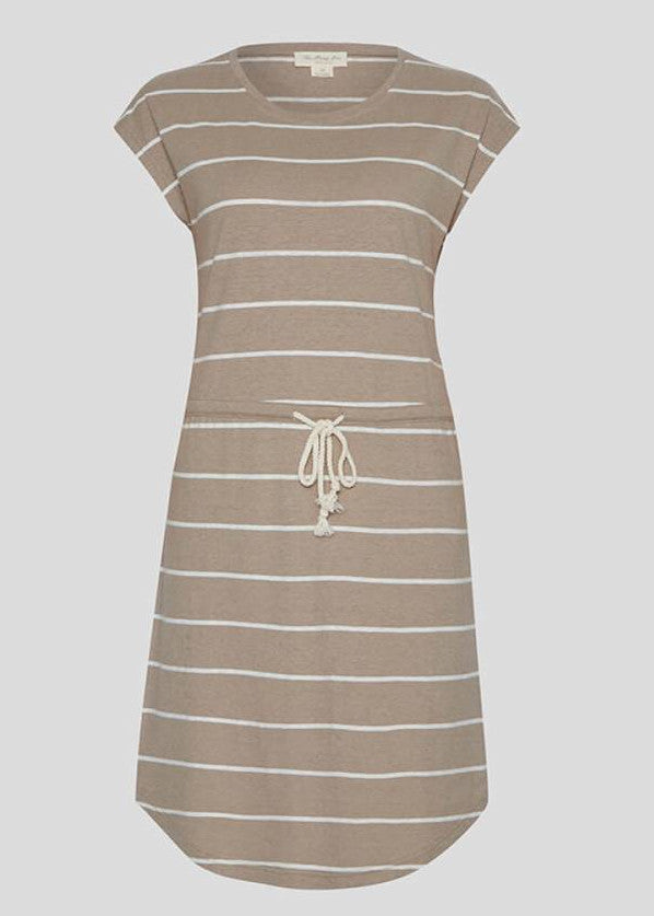 Striped dress with rope belt in organic hemp and cotton