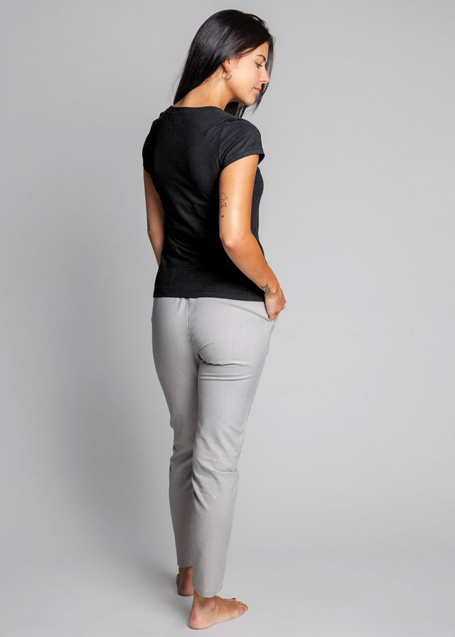 Gray drawstring trousers for women in organic hemp and cotton