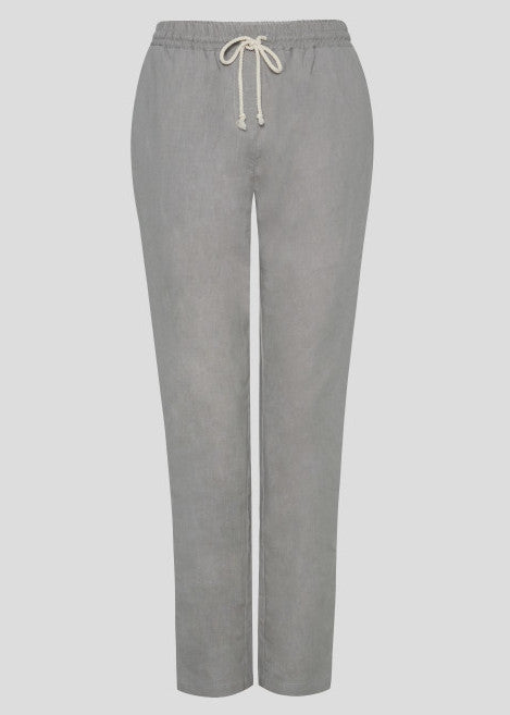 Gray drawstring trousers for women in organic hemp and cotton