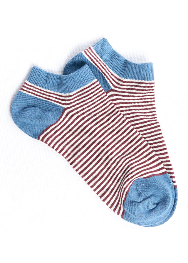 Burgundy striped Albero Sneaker Socks in organic cotton