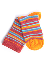 Orange and blue striped children's socks in organic cotton