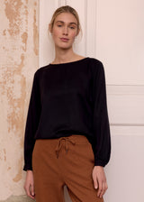 Women's Black Blouse in Lyocell Tencel