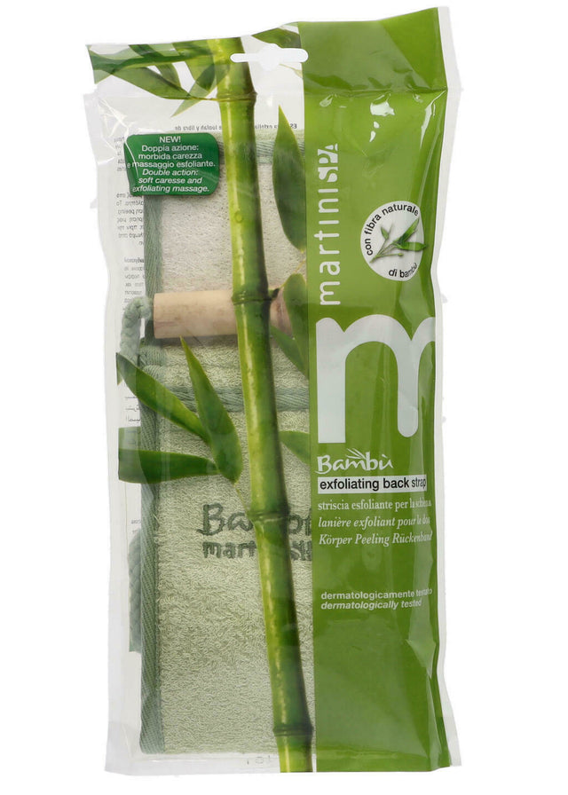 Loofah and bamboo fiber exfoliating strip